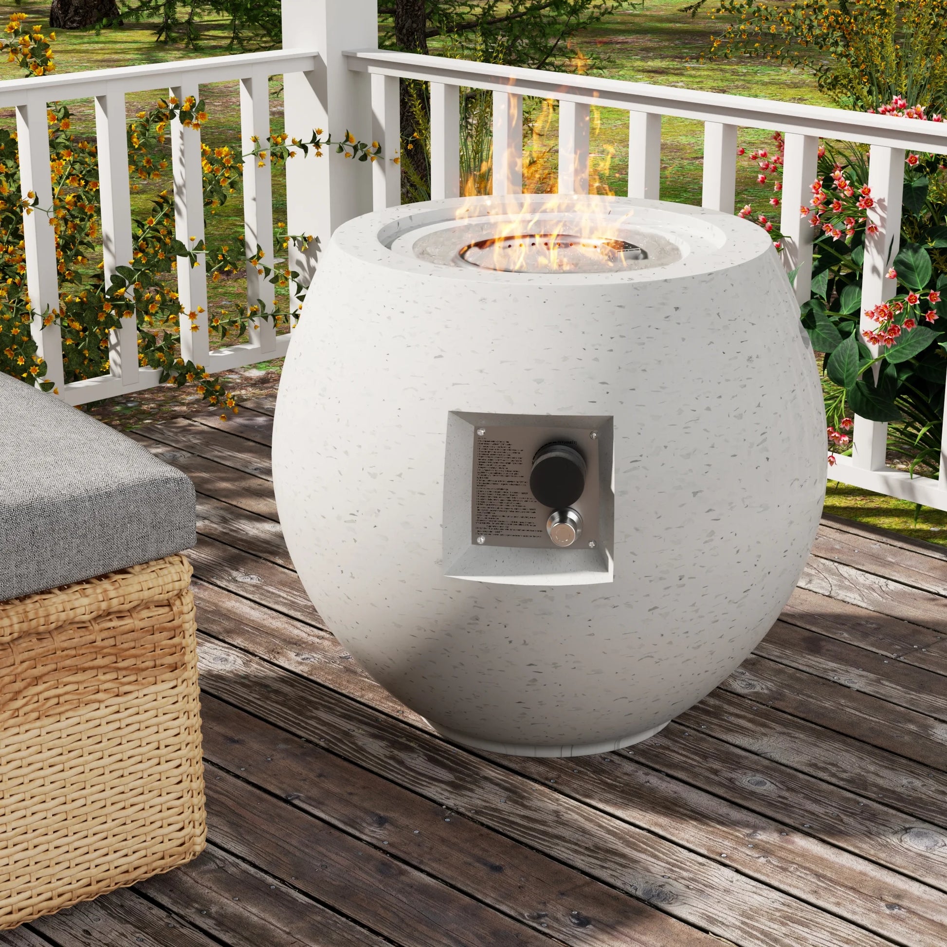 NAGA BAHNA 21" Round Propane Fire Pit 50,000BTU Terrazzo Gas Fire Pit with Glass Stones
