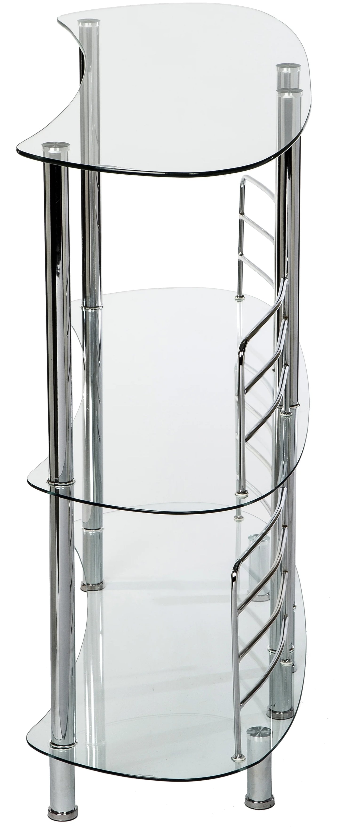 Mango Steam Contemporary Home Bar Liquor Table | Modern Clear Tempered Glass Shelves | 41" H x 47" L x 13.6" D