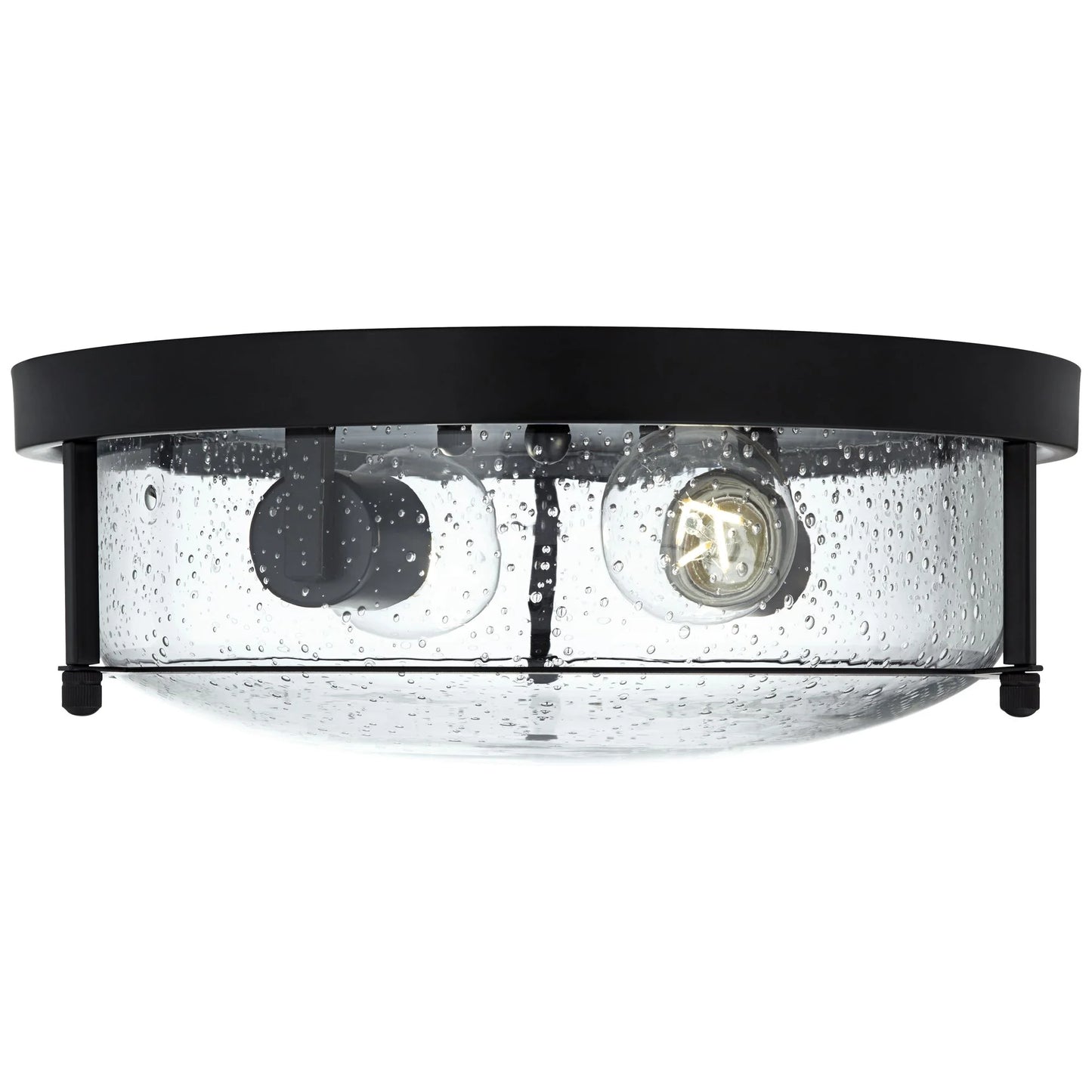 Franklin Iron Works Midnight 13" Modern Flush-Mount Ceiling Light Fixture Kitchen Foyer Hallway Round 2-Light Black Seeded Glass