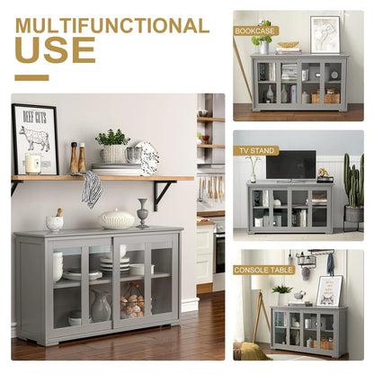 Giantex Stackable Buffet Cabinet, Kitchen Storage Cabinet with Sliding Tempered Glass Doors, Small Sideboard for Kitchen, Dining Room or Living Room, Grey