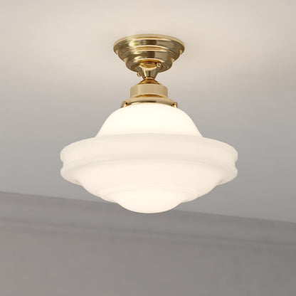 Huntley 12-in W Satin Nickel Farmhouse Schoolhouse Semi Flush Mount Ceiling Light White Glass