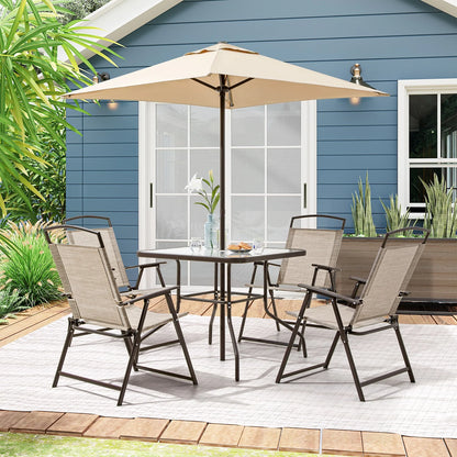 Pellebant 6 Pcs Metal & Glass Patio Dinning Set and Umbrella in Beige