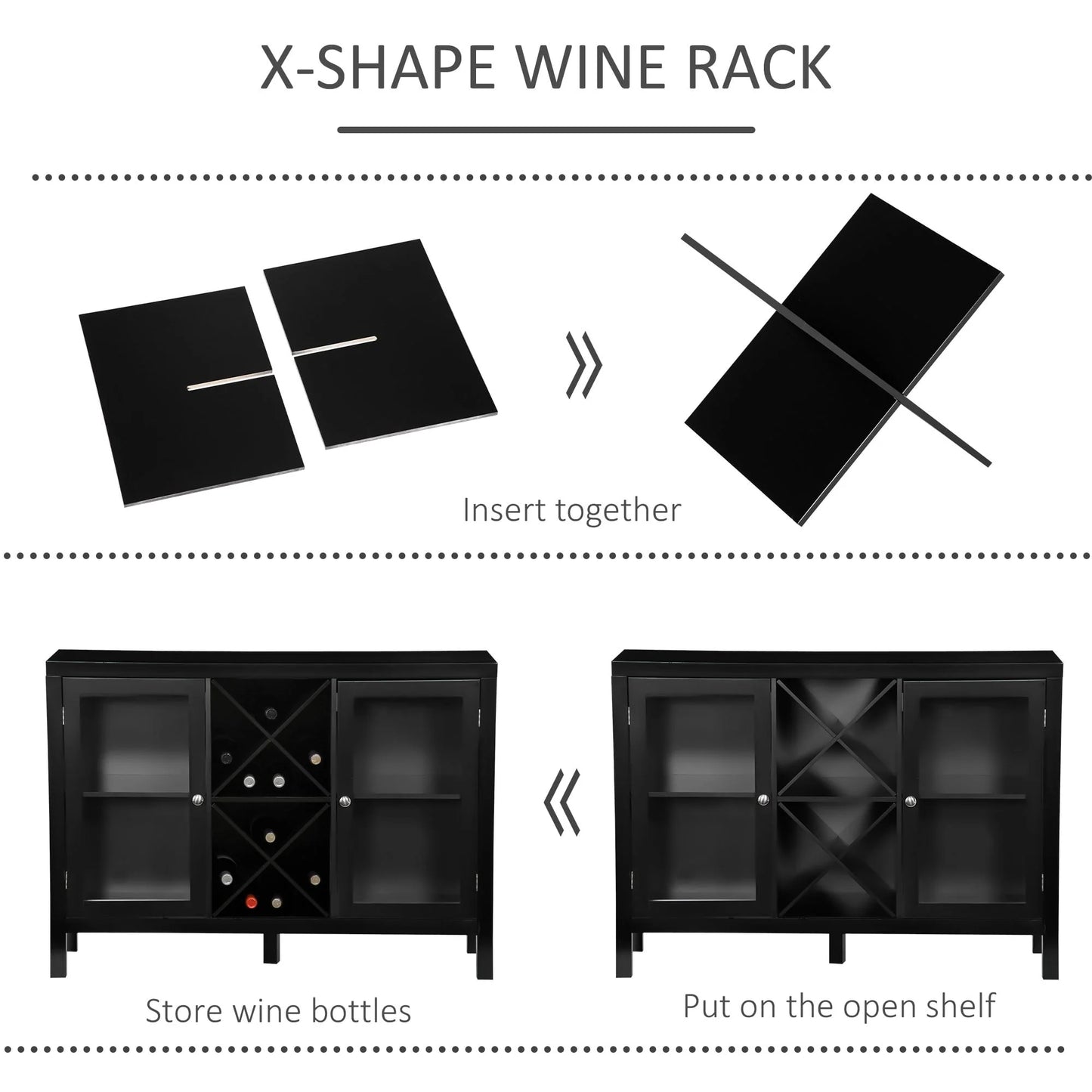 HOMCOM Coffee Bar Cabinet, Sideboard Buffet Cabinet with Removable Wine Rack, Tempered Glass Door and Adjustable Shelves, Wine Cabinet for Living Room, Kitchen, Entryway, Black