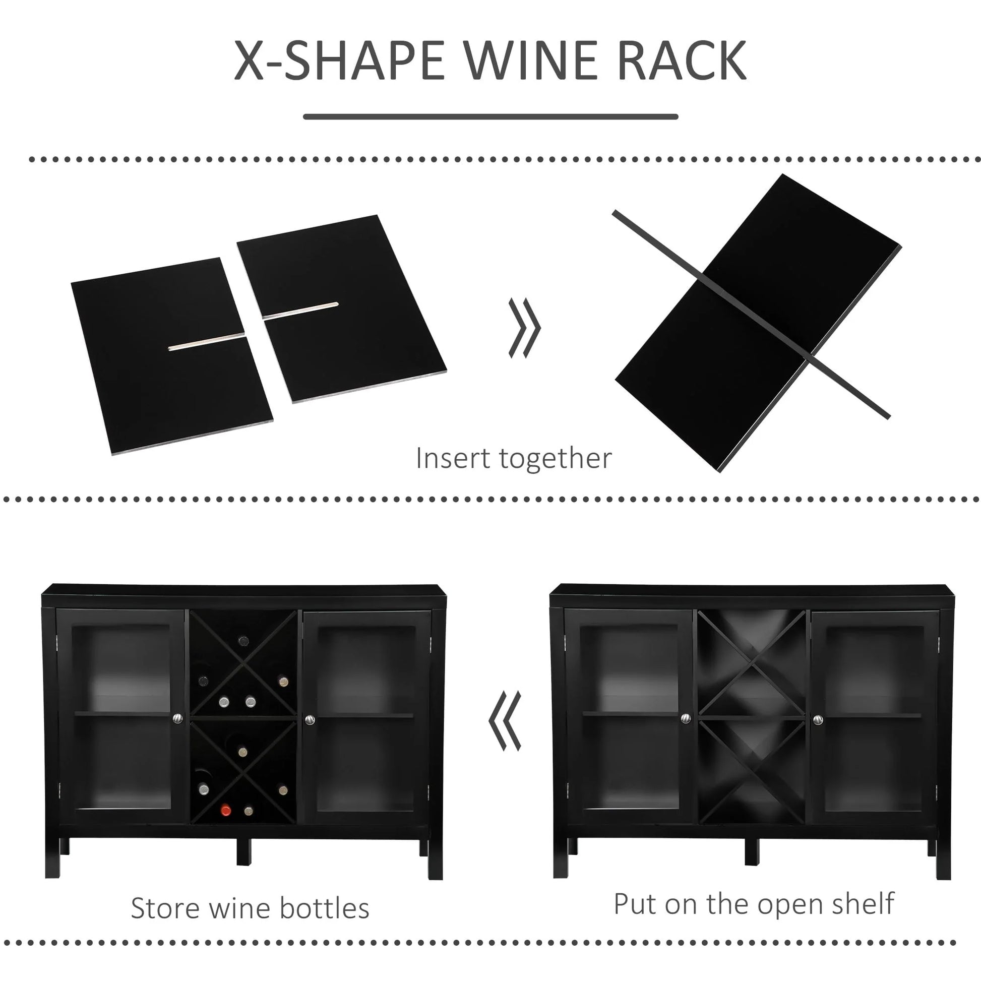 HOMCOM Coffee Bar Cabinet, Sideboard Buffet Cabinet with Removable Wine Rack, Tempered Glass Door and Adjustable Shelves, Wine Cabinet for Living Room, Kitchen, Entryway, Black