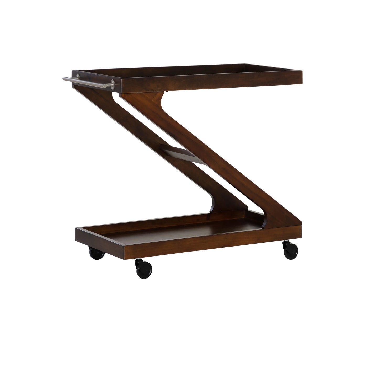 Powell Thornton 2-Tier Z-Frame Rolling Bar Cart with Glass Top, Walnut
