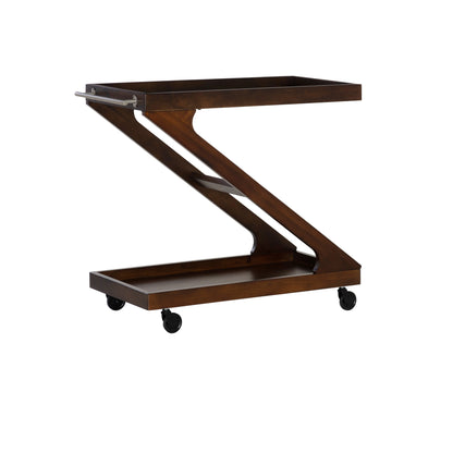 Powell Thornton 2-Tier Z-Frame Rolling Bar Cart with Glass Top, Walnut