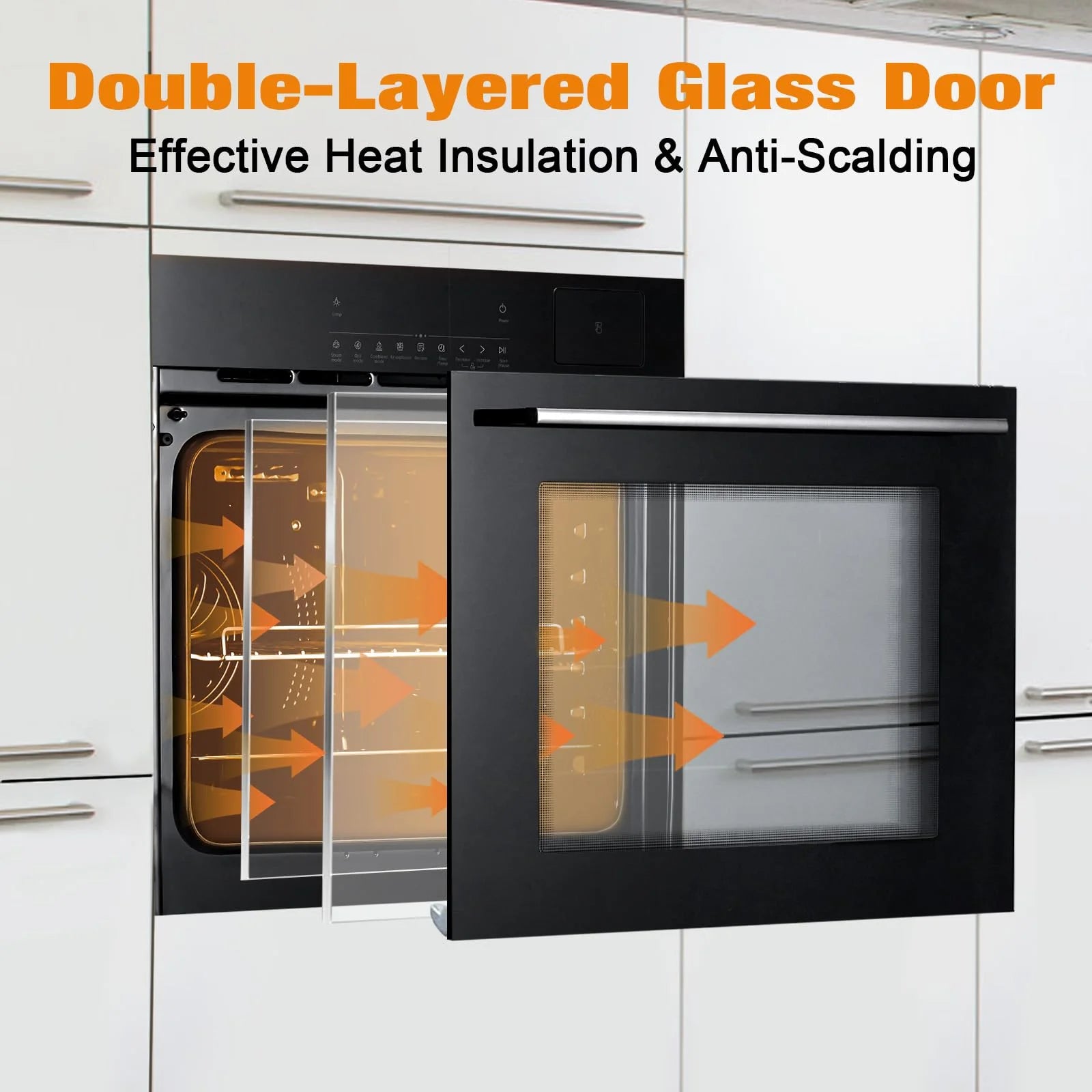 24" Electric Single Wall Oven, 2.5Cu.ft with 8 Baking Modes, 70L Electric Convection Oven, with Air Frying Function, 3000w, 3D Surround Heating with Double-Layered Glass Door, Timer, Touch Control