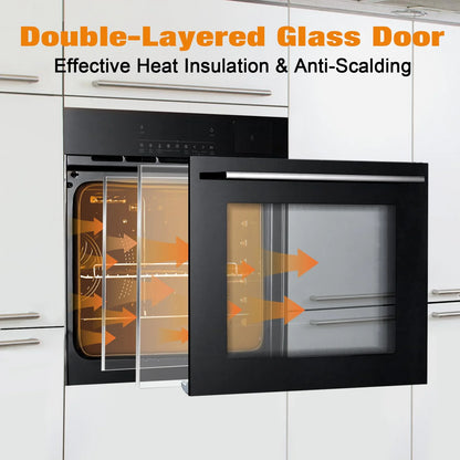 Litake 24" Electric Single Wall Oven, 2.5Cu.ft with 8 Baking Modes, 70L Electric Convection Oven,with Air Frying Function, 3000w, 3D Surround Heating with Double-Layered Glass Door,Timer,Touch Control