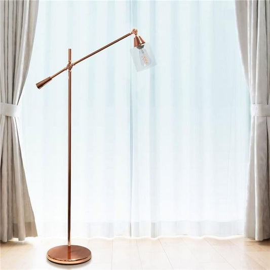 Lalia Home Swing Arm Floor Lamp with Clear Glass Cylindrical Shade, Black Matte