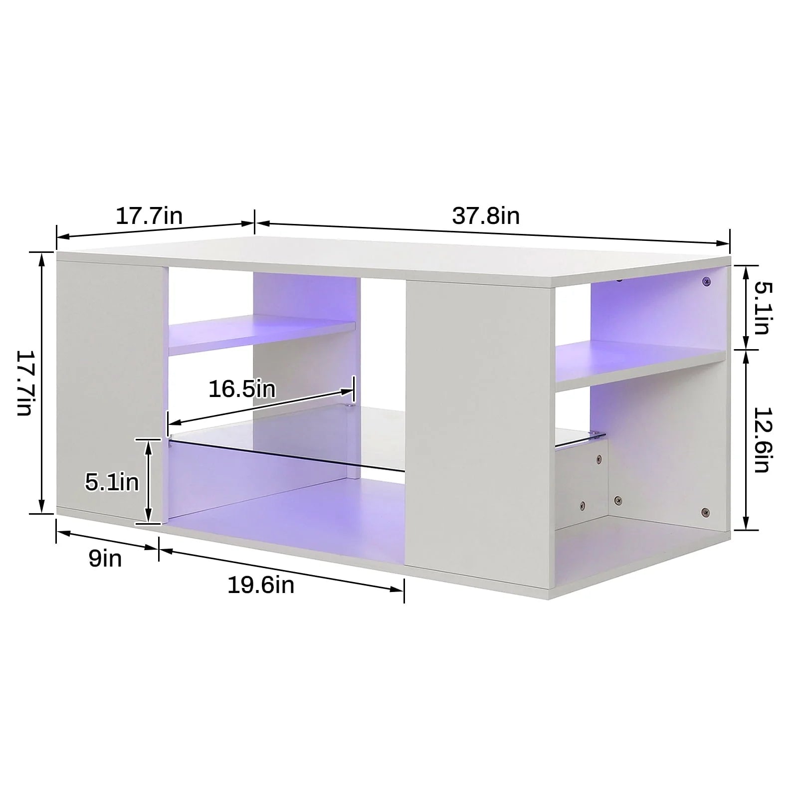 Hommpa LED Coffee Table with Glass Display Shelves for Living Room App and Remote Control LED Lights High Gloss Center Table Sofa Side Tables