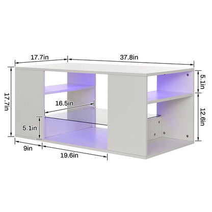 Hommpa LED Coffee Table with Glass Display Shelves for Living Room App and Remote Control LED Lights High Gloss Center Table Sofa Side Tables
