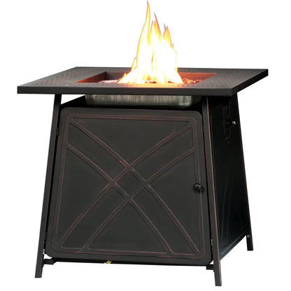BALI OUTDOORS 28"Outdoor Propane Fire Pit Gas Table Square Fireplace Blue Glass