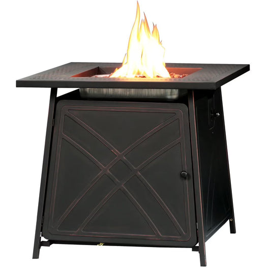 BALI OUTDOORS 28"Outdoor Propane Fire Pit Gas Table Square Fireplace Blue Glass