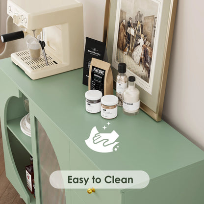 Homfa Coffee Bar Cabinet with 3 Drawers & Glass Door, Modern Buffet Sideboard Bar Table for Dining Room, Green