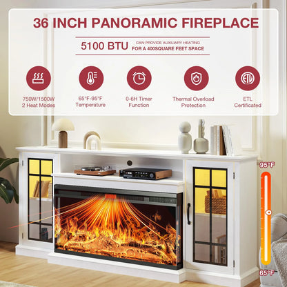 Easoger Fireplace TV Stand for TVs up to 65", 12 Flame Colors&12 LED Light Colors, TV Console with 3-Sided Glass Fireplace, for Living Room, Gray