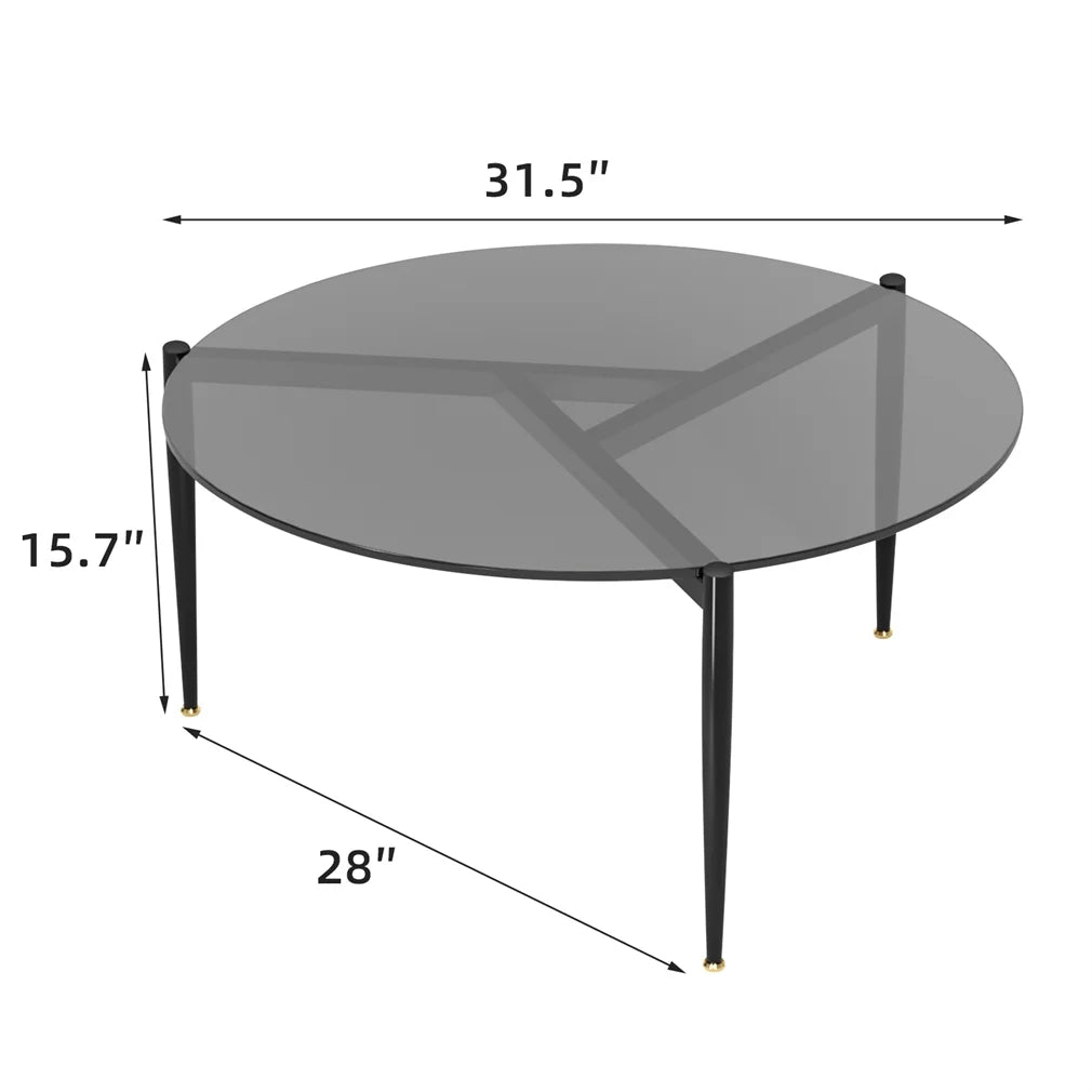 Wisfor Round Tempered Glass Table Coffee Table Steel Novelty Legs for Bedroom Living Room, Gray