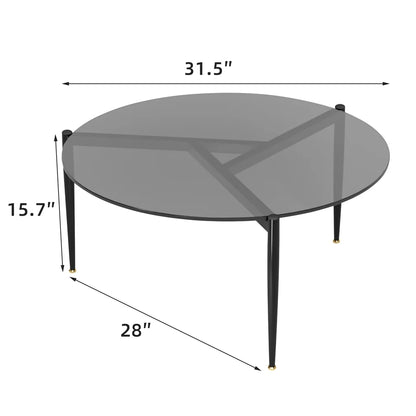 Wisfor Round Tempered Glass Table Coffee Table Steel Novelty Legs for Bedroom Living Room, Gray