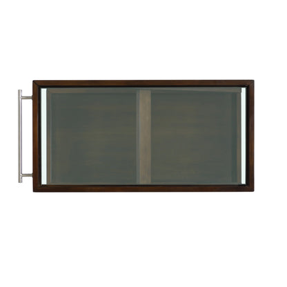 Powell Thornton 2-Tier Z-Frame Rolling Bar Cart with Glass Top, Walnut