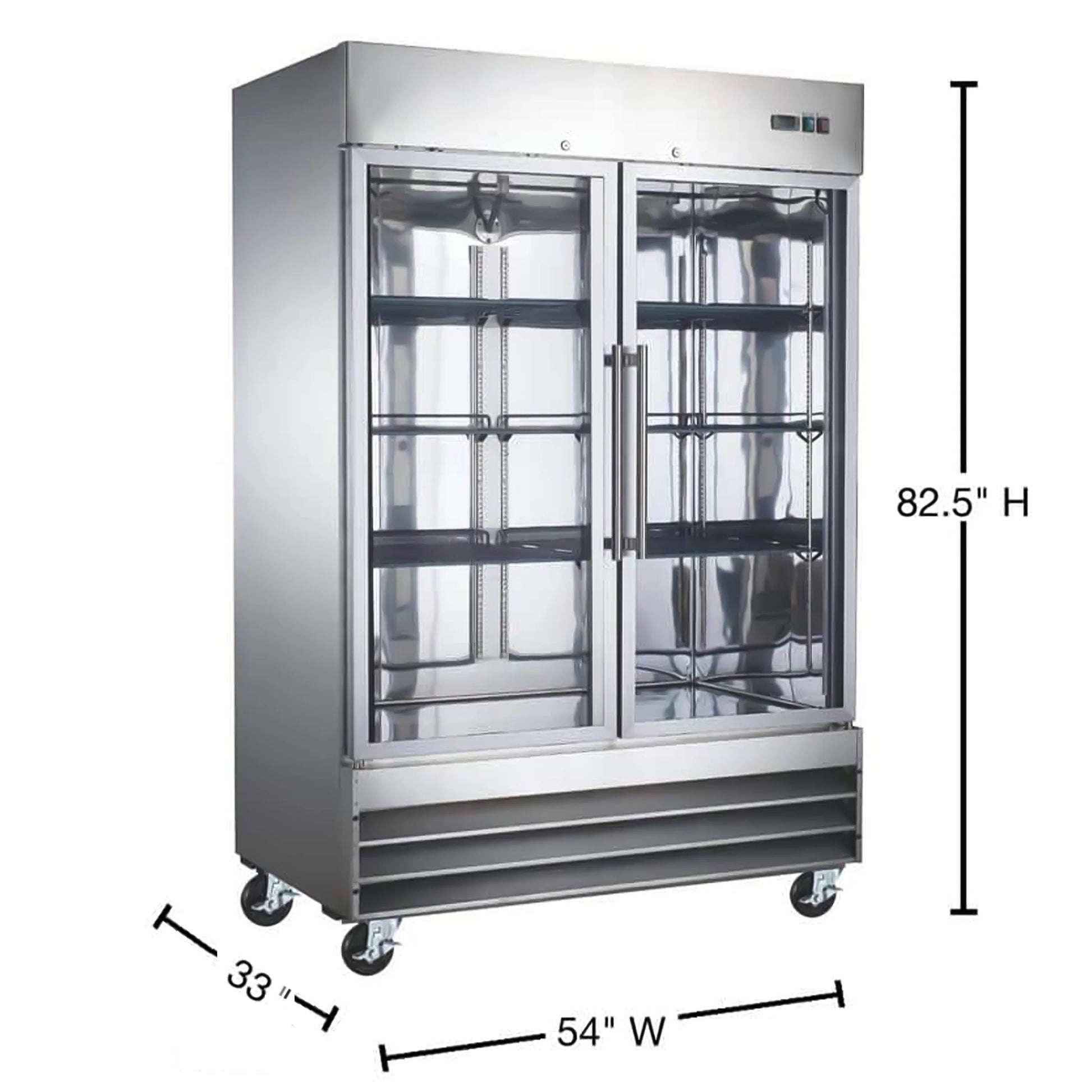 54 in. Commercial Freezer, Upright Reach-In Freezer 47 Cu.Ft. Stainless Steel, Auto-Defrost 2-Glass Door Freezer, NSF ETL