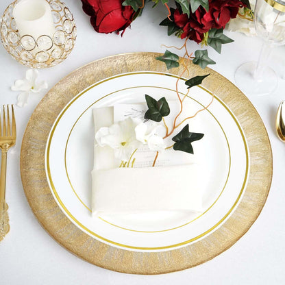Efavormart 8 Pack - 13" Gold Glass Charger Plates Reusable Rim Charger Plates Spray Design Plates - Perfect for Wedding , Party Decorations, Banquet, Upscale Occasions, Birthday Celebrations