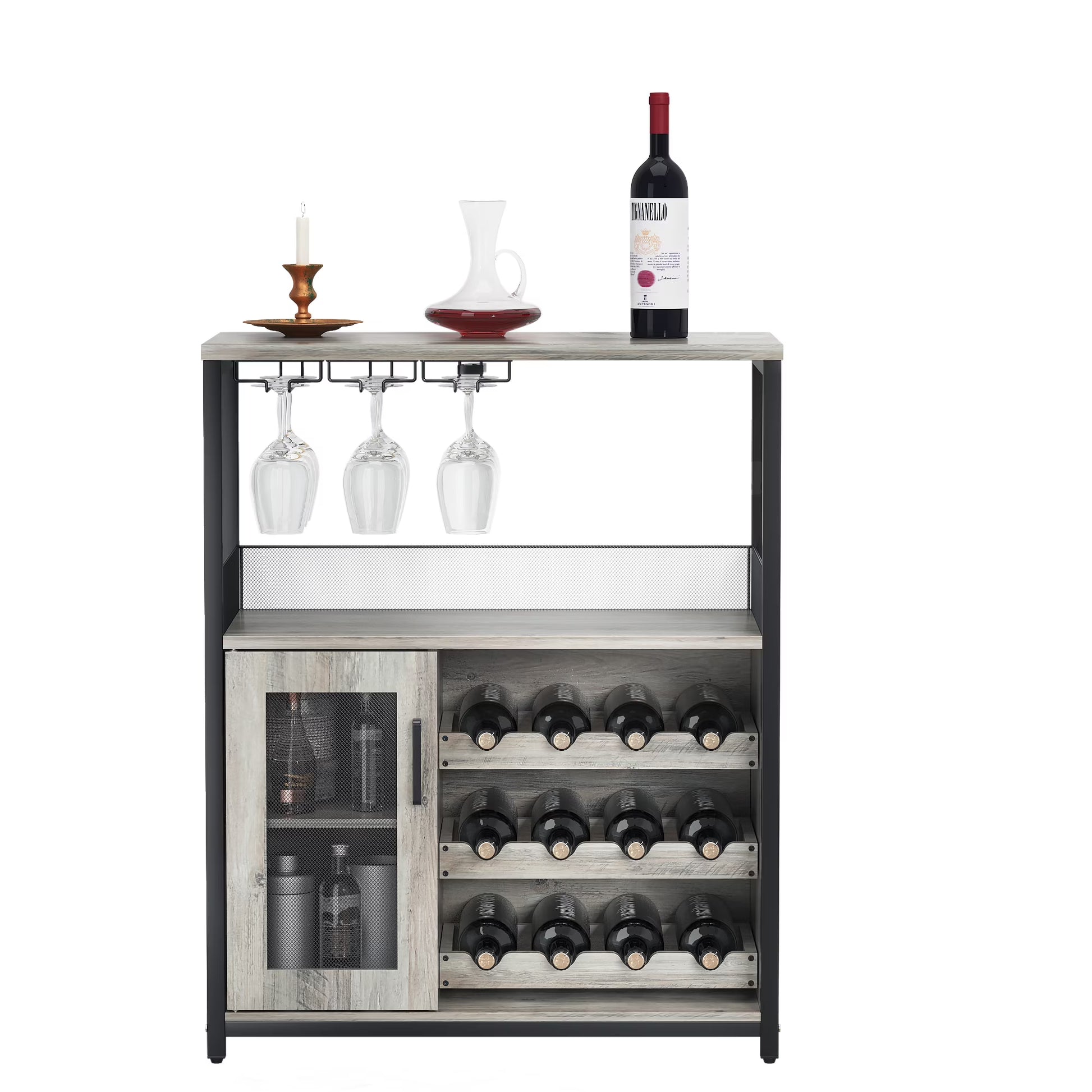 Faitaliicy Wine Bar Rack Cabinet Wine Table For Liquor With Glass Holder Detachable Wine Rack Sideboard And Buffet Cabinet Wood Coffee Bar With Mesh Door For Kitchen Living Room