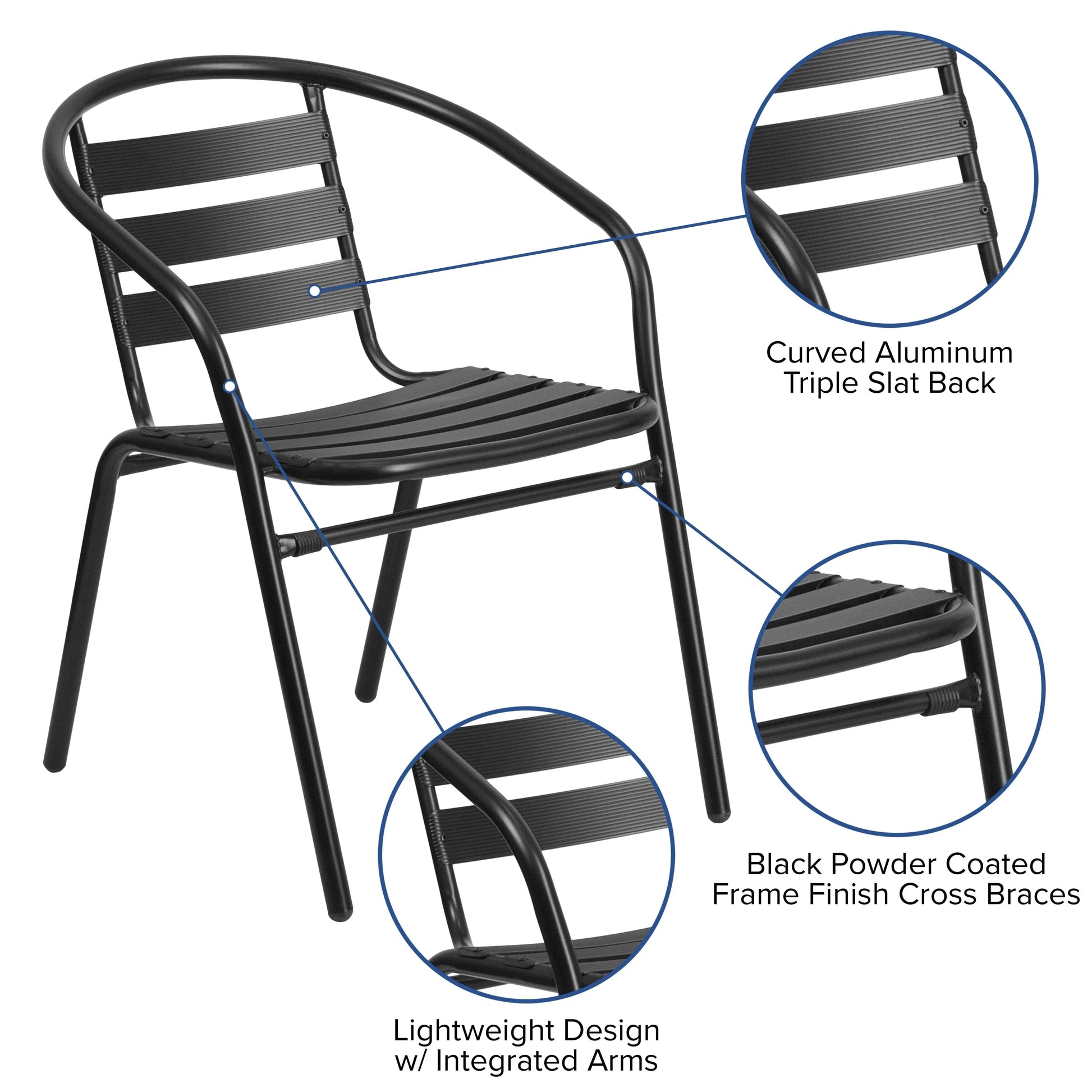 Emma + Oliver 7 Piece Patio Table & Chairs Set with 31.5"x55" Rectangular Metal Table with Tempered Glass Top and 6 Black Aluminum Stacking Chairs