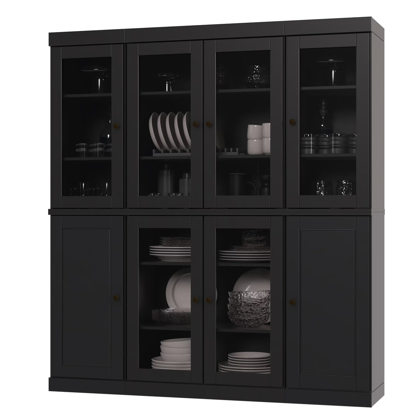 Palace Imports 100% Solid Wood Kitchen Pantry Storage Cabinet with Glass Doors and Adjustable Shelves, Black