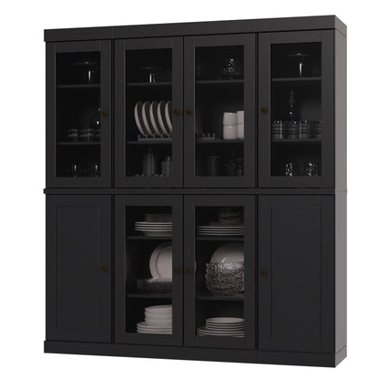 Palace Imports 100% Solid Wood Kitchen Pantry Storage Cabinet with Glass Doors and Adjustable Shelves, Black