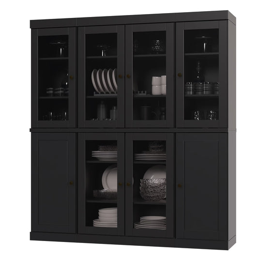 Palace Imports 100% Solid Wood Kitchen Pantry Storage Cabinet with Glass Doors and Adjustable Shelves, Black