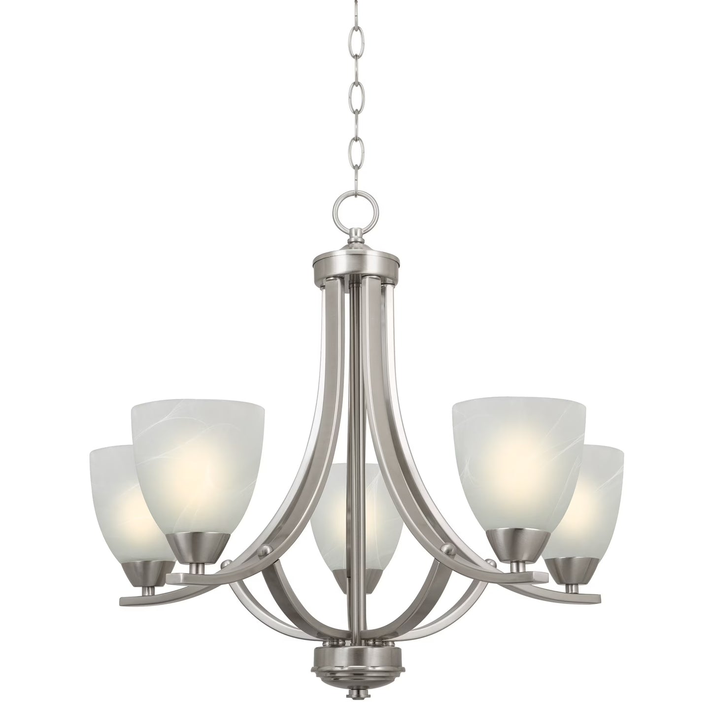Kira Home Weston 24" 5-Light Hanging Chandelier + Alabaster Glass Shades, Adjustable Chain, Brushed Nickel