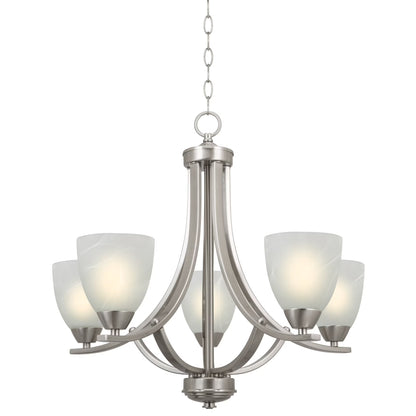Kira Home Weston 24" 5-Light Hanging Chandelier + Alabaster Glass Shades, Adjustable Chain, Brushed Nickel