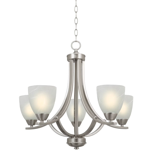 Kira Home Weston 24" 5-Light Hanging Chandelier + Alabaster Glass Shades, Adjustable Chain, Brushed Nickel