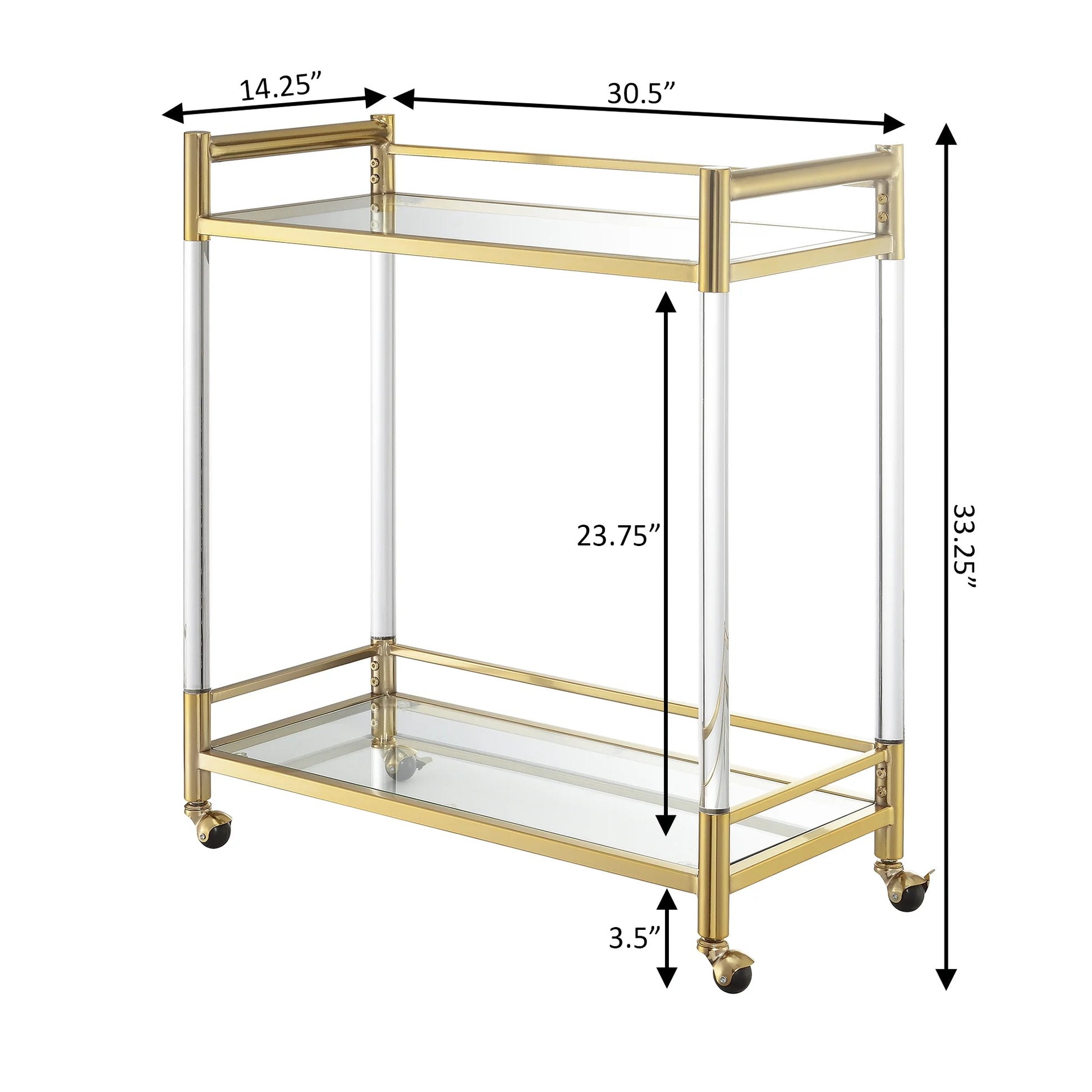 Convenience Concepts Royal Crest 2 Tier Acrylic Glass Bar Cart, Gold/Glass