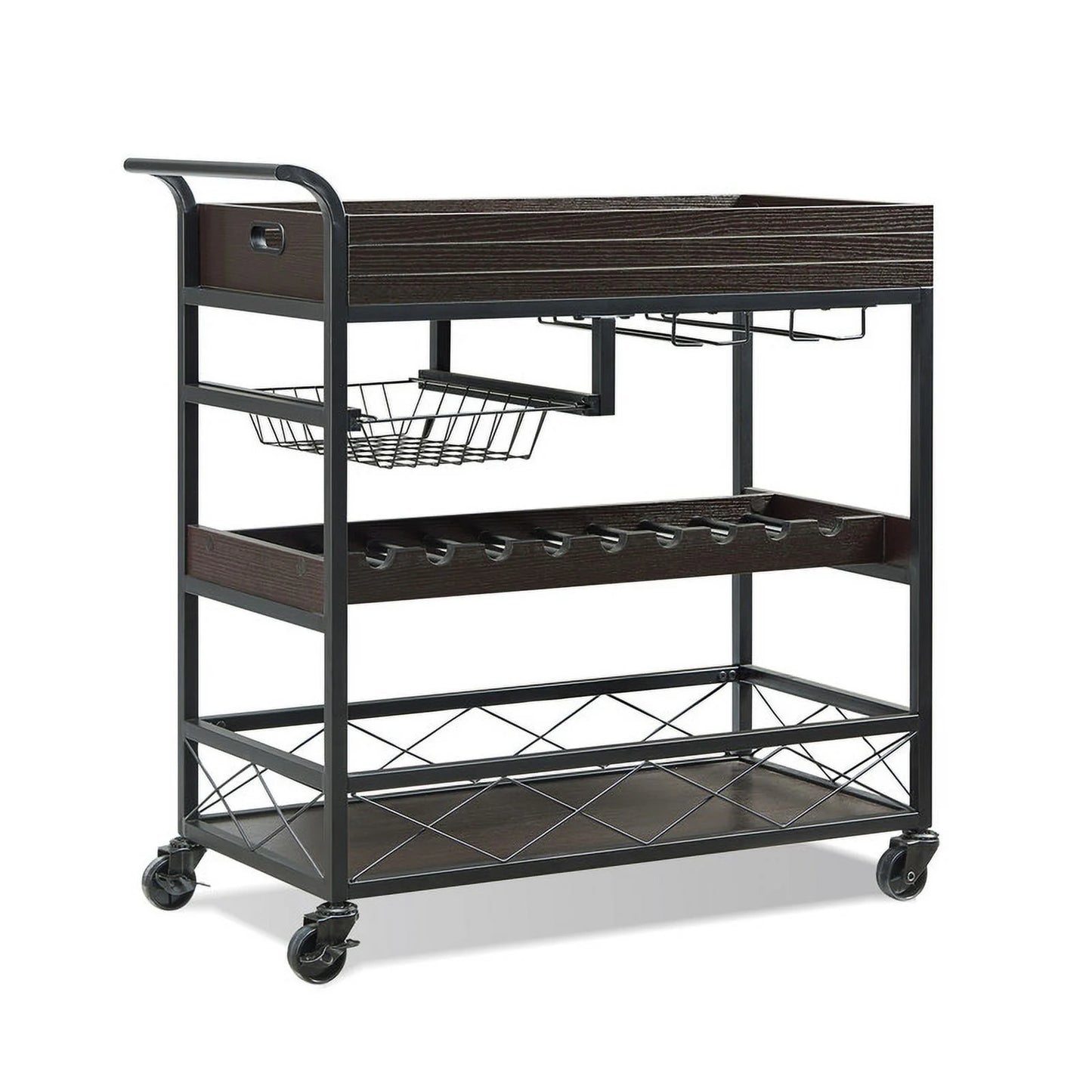 Utopia Alley KF03BZ 3 Tier Kitchen Island Cart on Lockable Wheels with Wine Rack, Glass Holder & Handle for Home