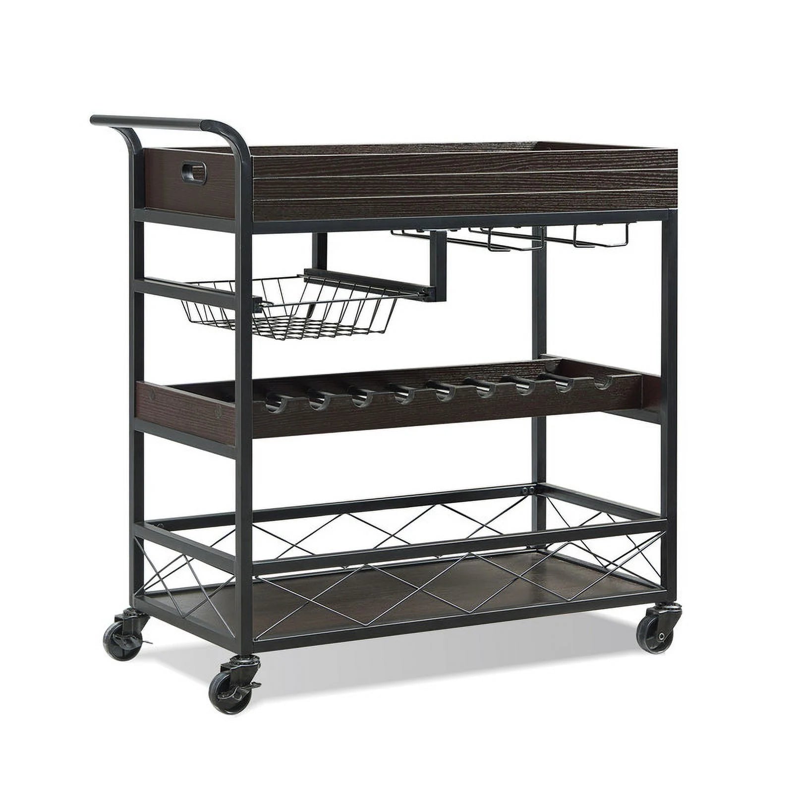 Utopia Alley KF03BZ 3 Tier Kitchen Island Cart on Lockable Wheels with Wine Rack, Glass Holder & Handle for Home