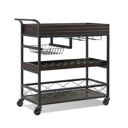 Utopia Alley KF03BZ 3 Tier Kitchen Island Cart on Lockable Wheels with Wine Rack, Glass Holder & Handle for Home