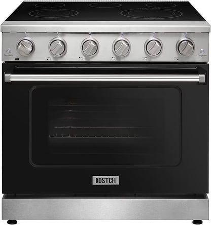 KOSTCH 36 inch Electric Range, 5-Burner Cooktop with 6.0 cu ft Convection Oven, Glass Top, in Stainless Steel