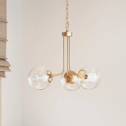 Avec Merrit Collection 3-Light Brushed Gold Contemporary Chandelier with Clear Glass Globe Shades