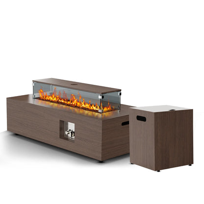 WFUN 43" Outdoor Propane Fire Pit Table with Glass Wind Guard & Cover for Garden, Pool, Backyard, CSA certification, Brown