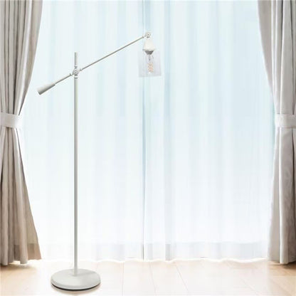 Lalia Home Swing Arm Floor Lamp with Clear Glass Cylindrical Shade, Black Matte
