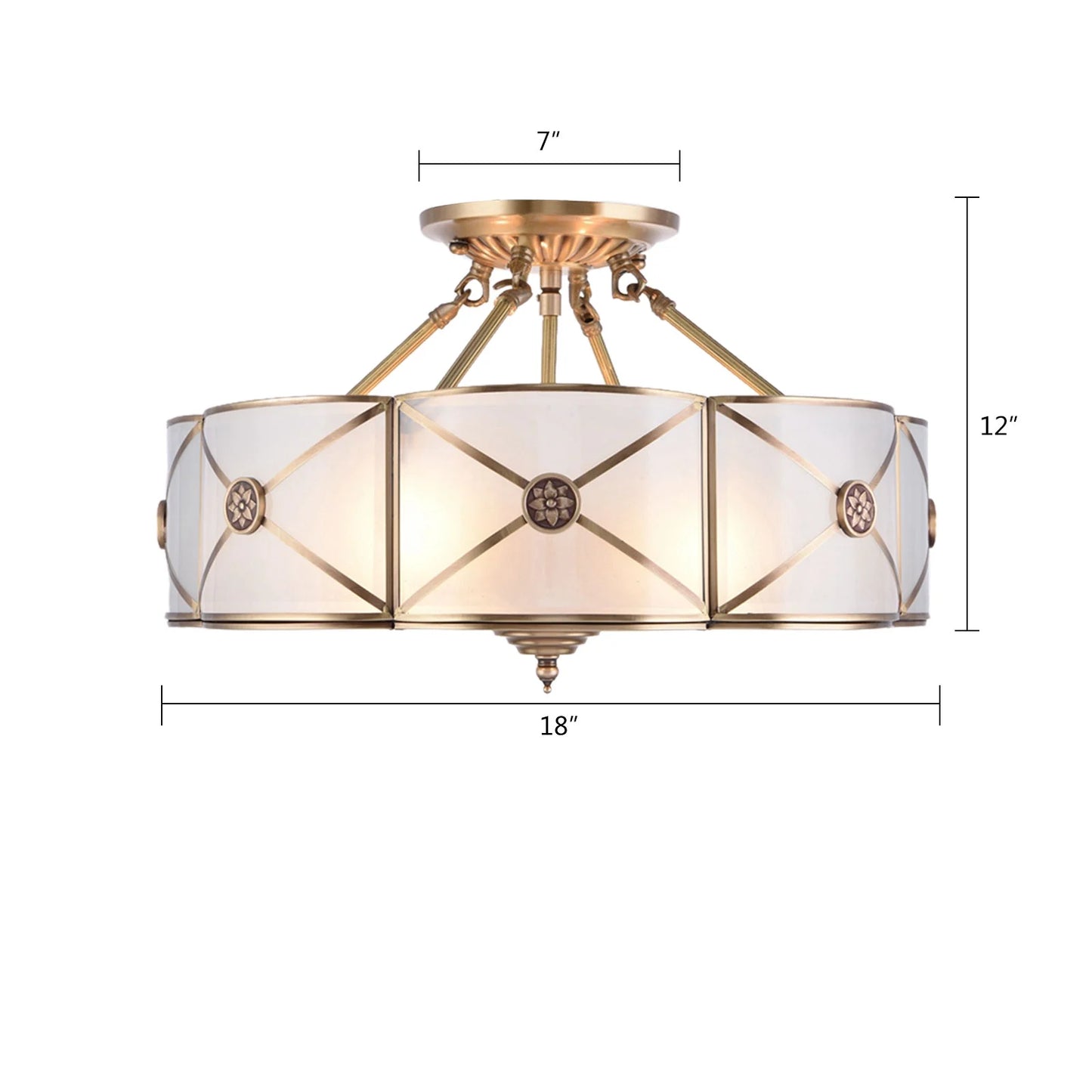 Miumaeov Semi Flush Mount Ceiling Light Fixture 4-Light White Drum Glass Boho Decor Bedroom Kitchen Dining Living Room Entry Foyer Hallway W 18'' X H12''