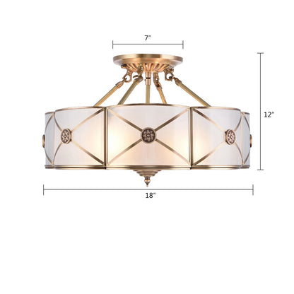 Miumaeov Semi Flush Mount Ceiling Light Fixture 4-Light White Drum Glass Boho Decor Bedroom Kitchen Dining Living Room Entry Foyer Hallway W 18'' X H12''