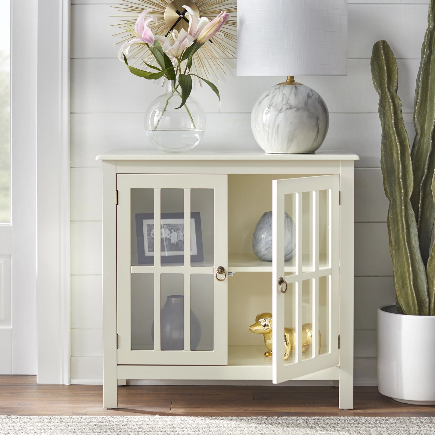 Simple Living Portland 2-Door Glass Cabinet Antique White