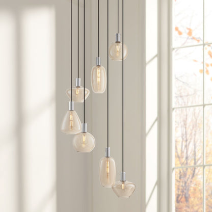 Possini Euro Design Myriad 23 3/4" Modern Pendant Chandelier Ceiling Light Fixture Dining Room Over Table 6-Light Chrome Finish Cognac Glass