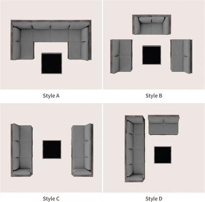 Patio Furniture Set Clearance Lofka Outdoor Sectional Furniture Sofa Set with Tempered Glass Table for Backyard, Garden & Poolside, Gray Cushions