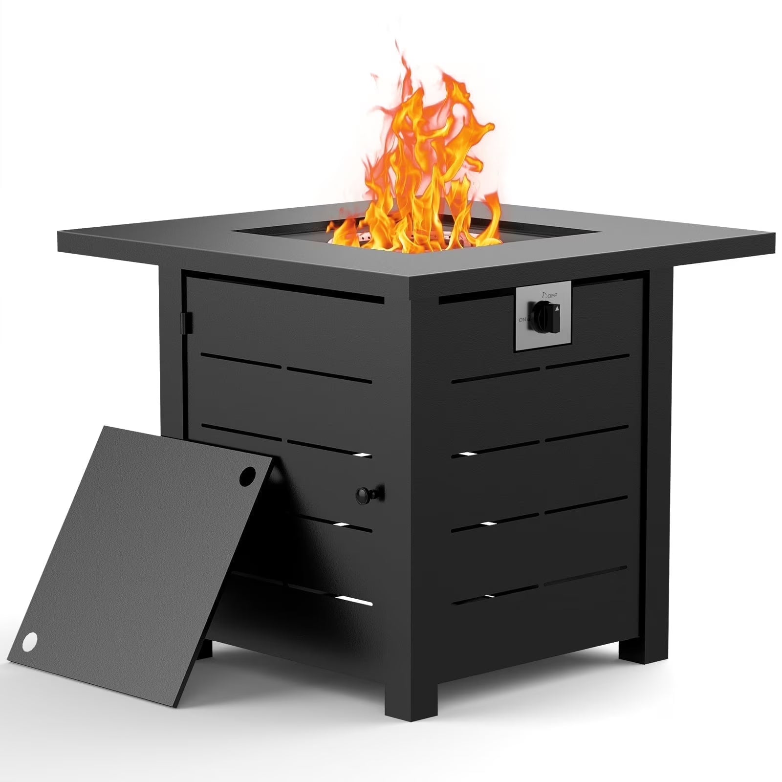 28 Inch Propane Fire Pit Table, Rattan & Wicker-Look 50,000 BTU Gas Firepits with Fire Glass for Outside Patio and Garden
