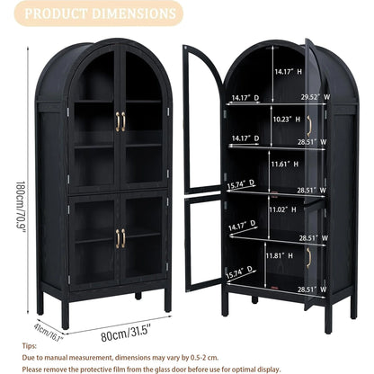 Fiogmub Tall Arched Storage Display Cabinet, Arched Pantry Cabinet with Doors, Acrylic Glass Doors
