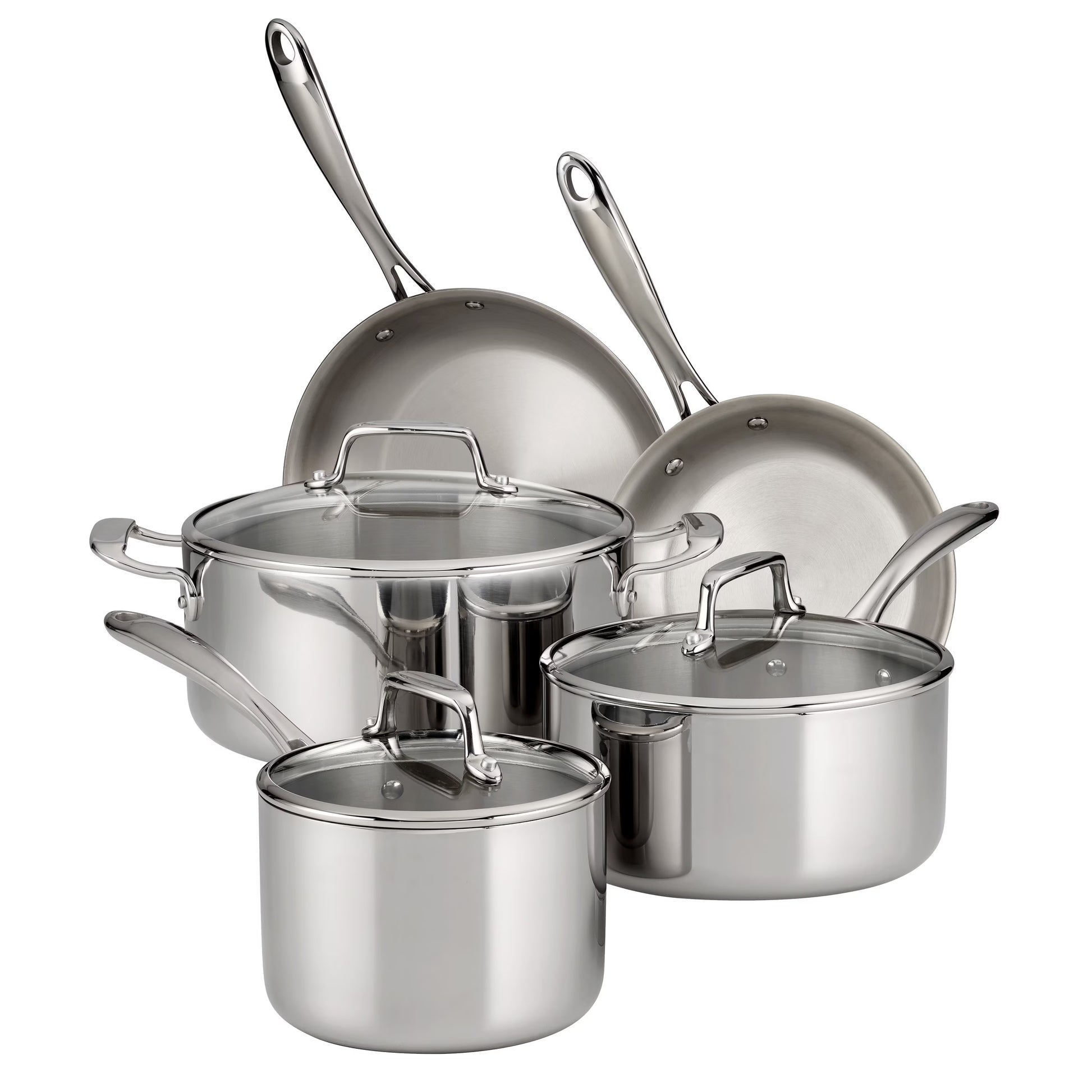 Tramontina 14-Piece Tri-Ply Clad Stainless Steel Cookware Set, with Glass Lids