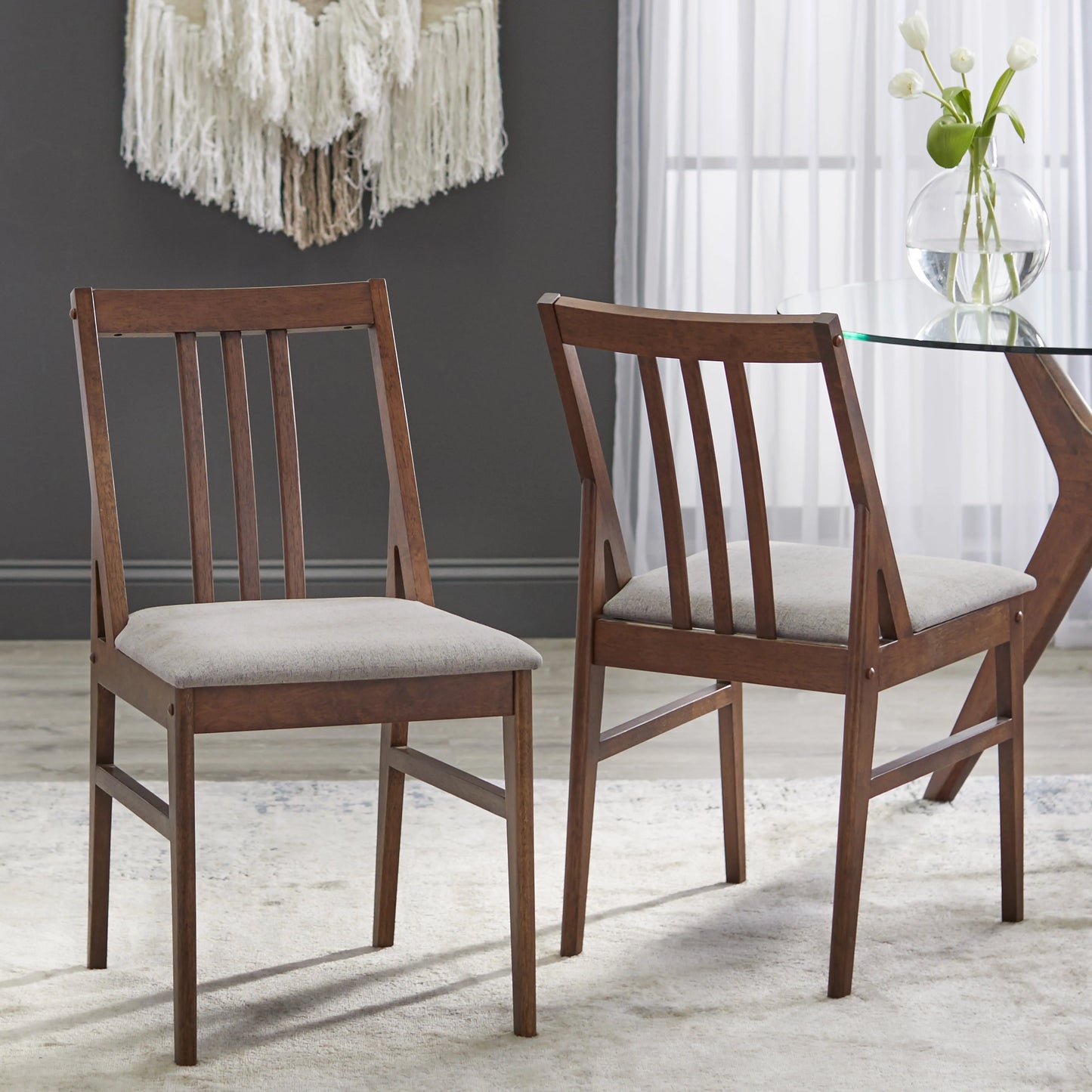 TMS Trita Round Dining Table, Walnut and Tempered Glass Top
