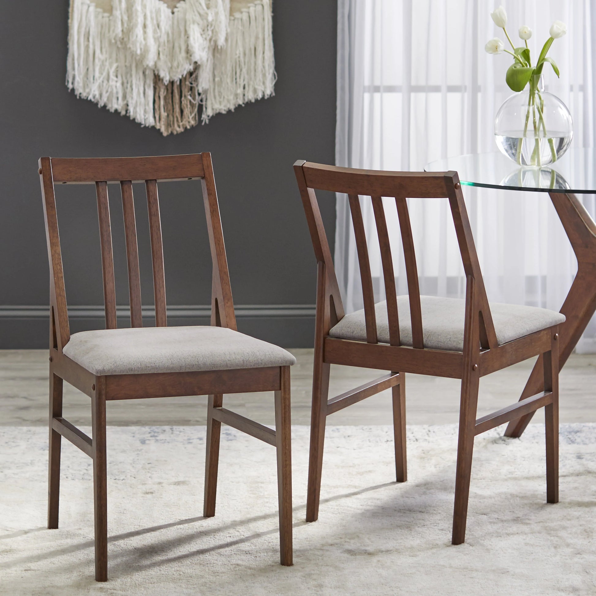 TMS Trita Round Dining Table, Walnut and Tempered Glass Top